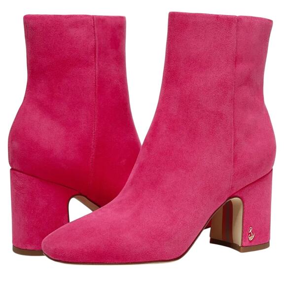 Sam Edelman Womens Fawn Heel Bootie US 8 M EU 38.5 Pink Suede Leather NIB - Picture 2 of 14